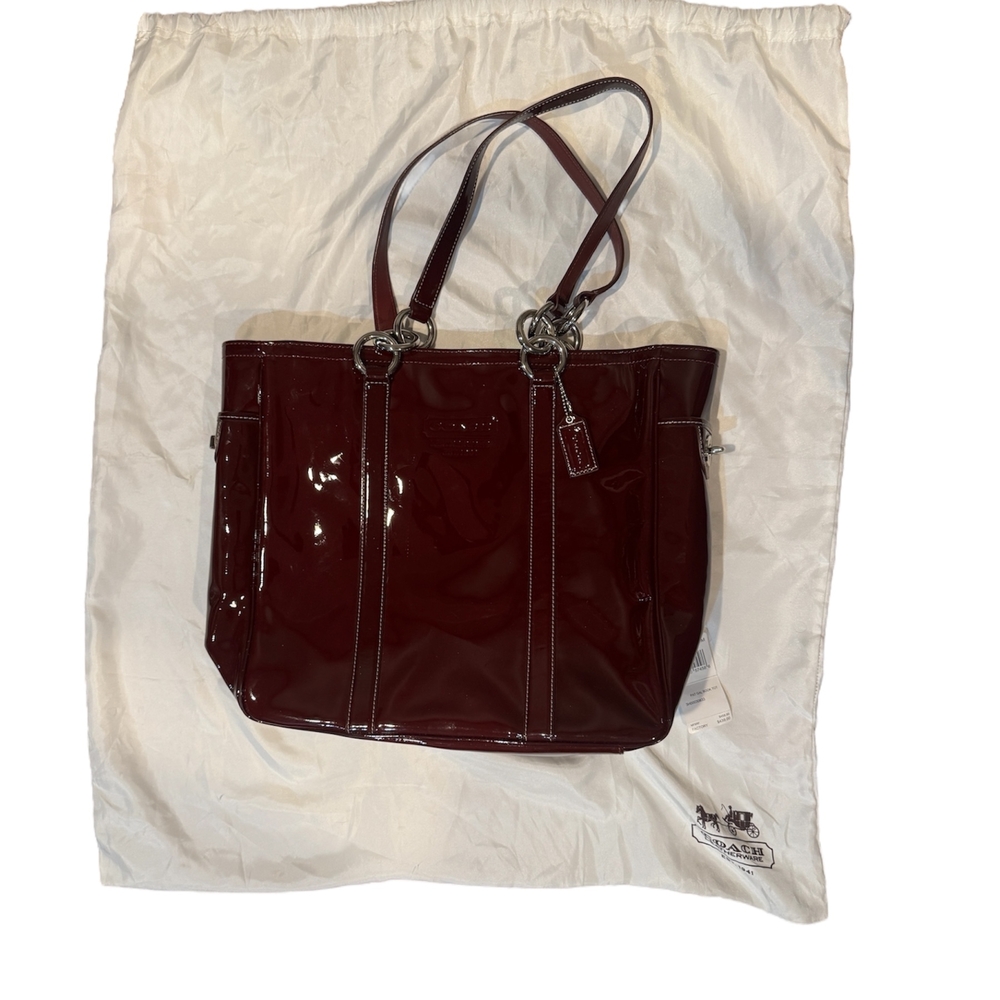 Coach F12838 Burgundy Patent Leather Tote Shoulder Bag